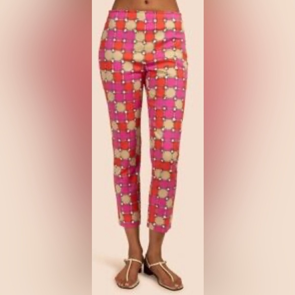 NWT Trina Turk Lahaina Sz 10 Cropped Geometric Multicolor Pants Stretch Vacation - Picture 1 of 9